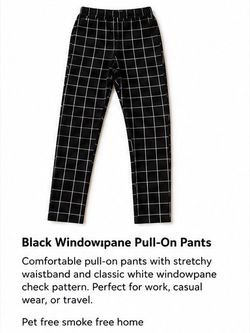 Black window pane Pull on work pants $7.  Sz: 1XL