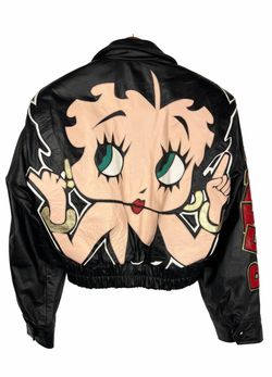 Betty Boop Black Leather Bomber Jacket