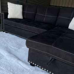 Small Charcoal Grey Sleeper Sectional Sofa