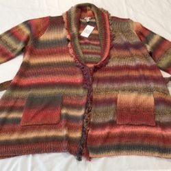 Women’s Logo By Lori Goldstein Shawl Collar Fringe Cardigan Sweater Size 3x
