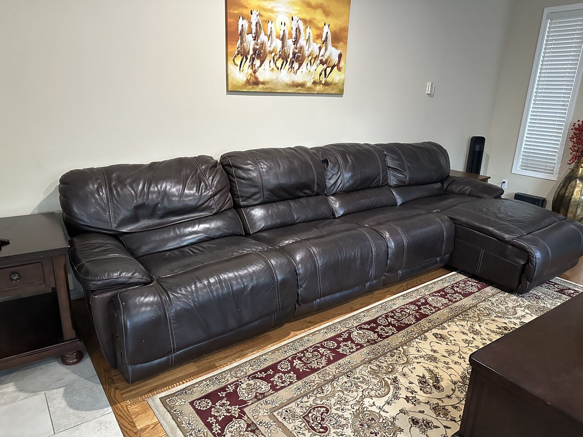 Leather 5 Price Power Reclining Sectional , Leather Power Recliner Sofa Chaise With C Table for Sale 