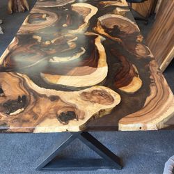8FT Live Edge Acacia Monkey Pod Wooden Epoxy Dining Conference Table