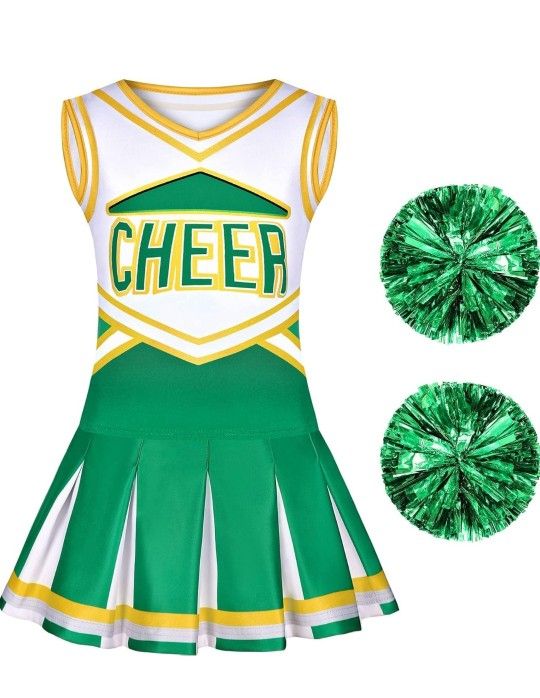 Cheerleader Costume for Girls Cheerleading Outfit with Pom Poms Halloween Dress Up Party