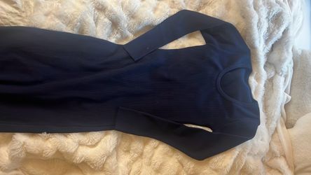 Black Ribbed Long Sleeve long Dress to ankle