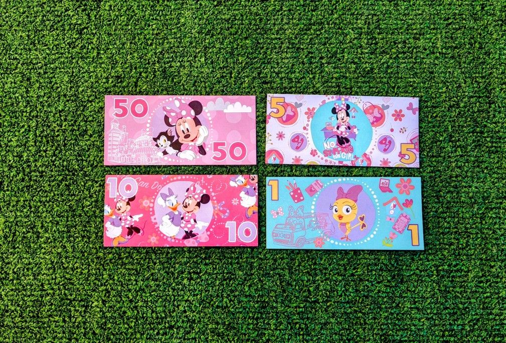 Disney Minnie Mouse/Daisy Duck/Cuckoo Loca Toy Play Banknotes/Money Art Bill EUC