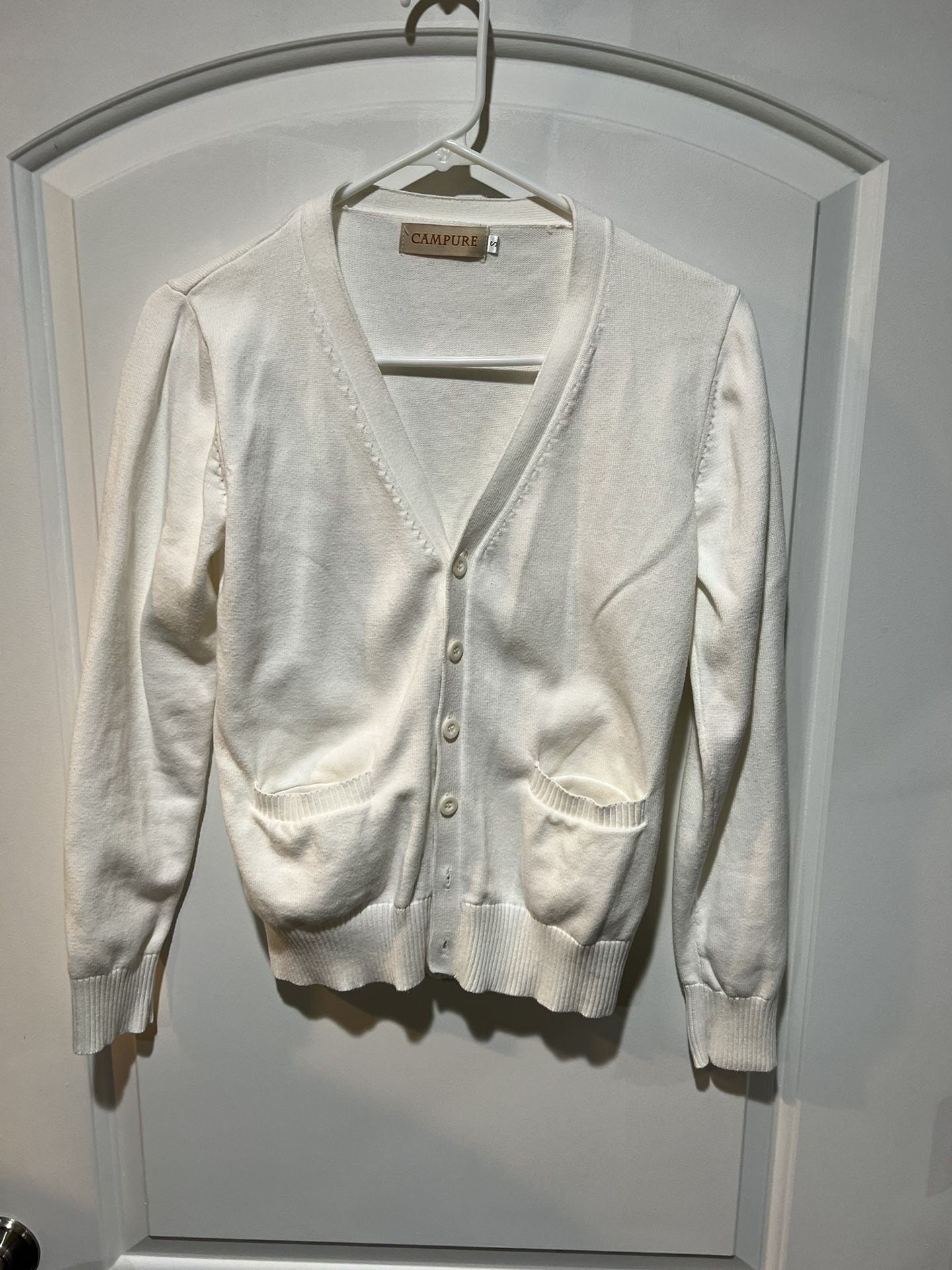 Campure Women’s XL White Button Up V Neck Cardigan Sweater Cottagecore Top