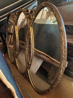 Large Vintage Ornate Gilded Triple Panel Mirror