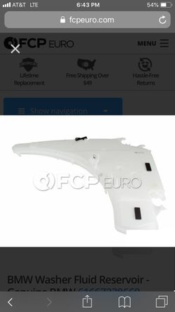 BMW e92 Windshield Wiper Fluid Reservoir