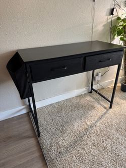 Black Desk with 2 Drawers & Storage Basket