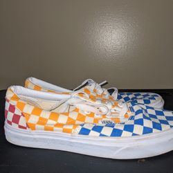 Vans Era Lace Up Blue, Yellow, and Red Checkerboard Sneakers - Men 6 Women 7.5
