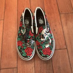 Vans Rose Skull Slip Ons