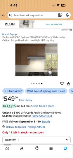 Zephyr cyclone 30in under cabinet range hood