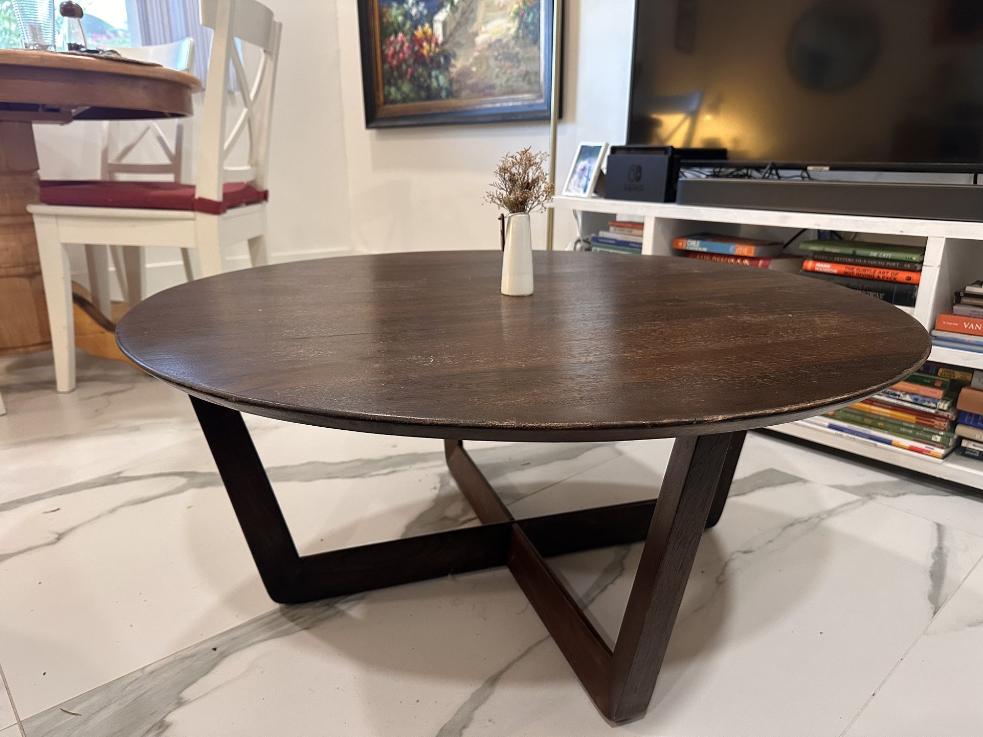 West Elm Stowe Round Coffee Table – 36” – Solid Mango Wood