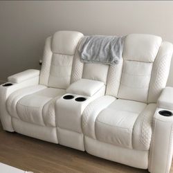 Ivory White Power Reclining Loveseat