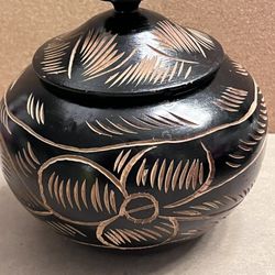 Vintage Un Used Hand Black Crafted MC Boho Wooden Trinket With Lid