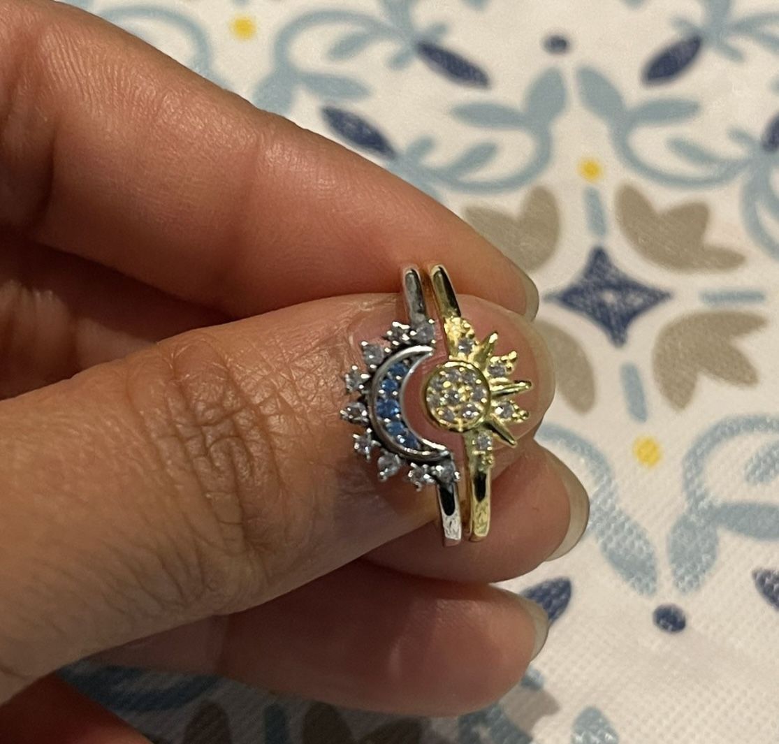 Solid Sterling Silver 925 Sun & Moon Stackable Ring Size 5,6,7 & 9