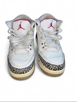 Jordan Air Jordan 3 Retro GS White Red Black Leather Mid Top Sneaker 7Y