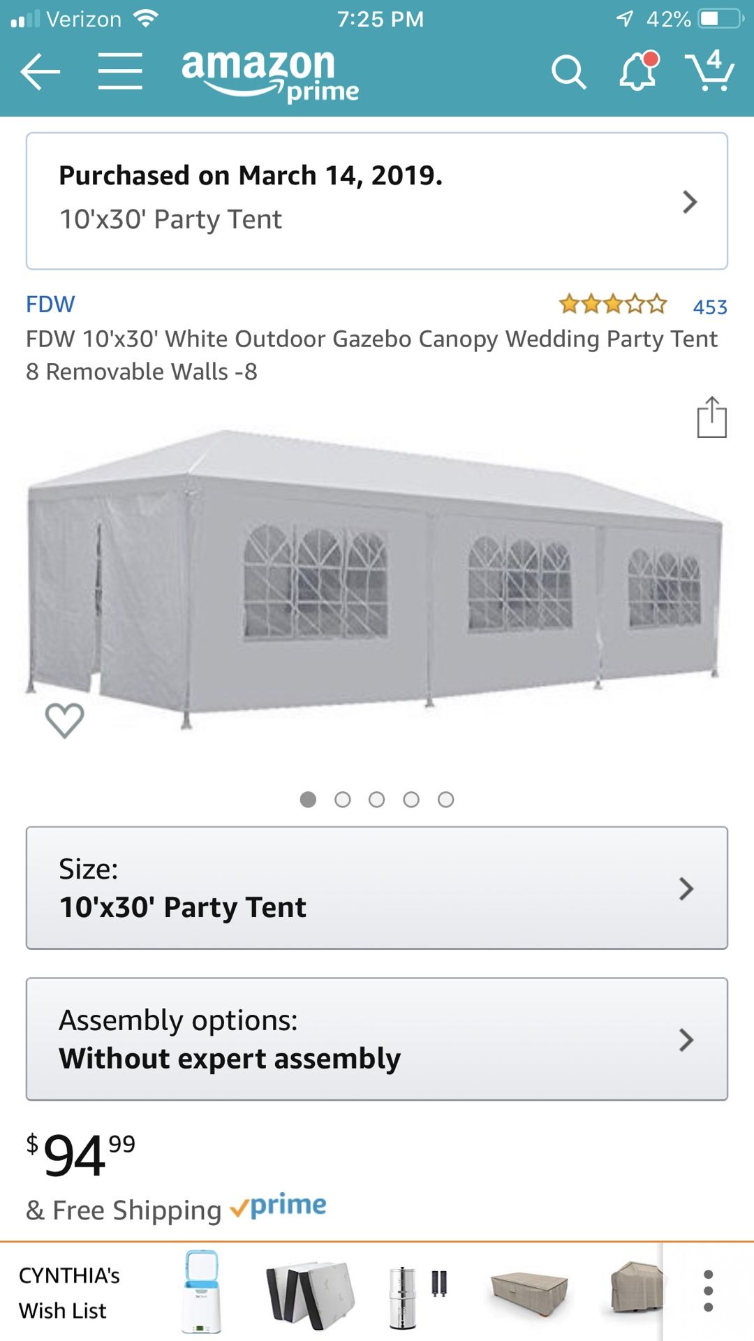 Large 10x 30 party tent. Removable sides. Still in the box. Never opened