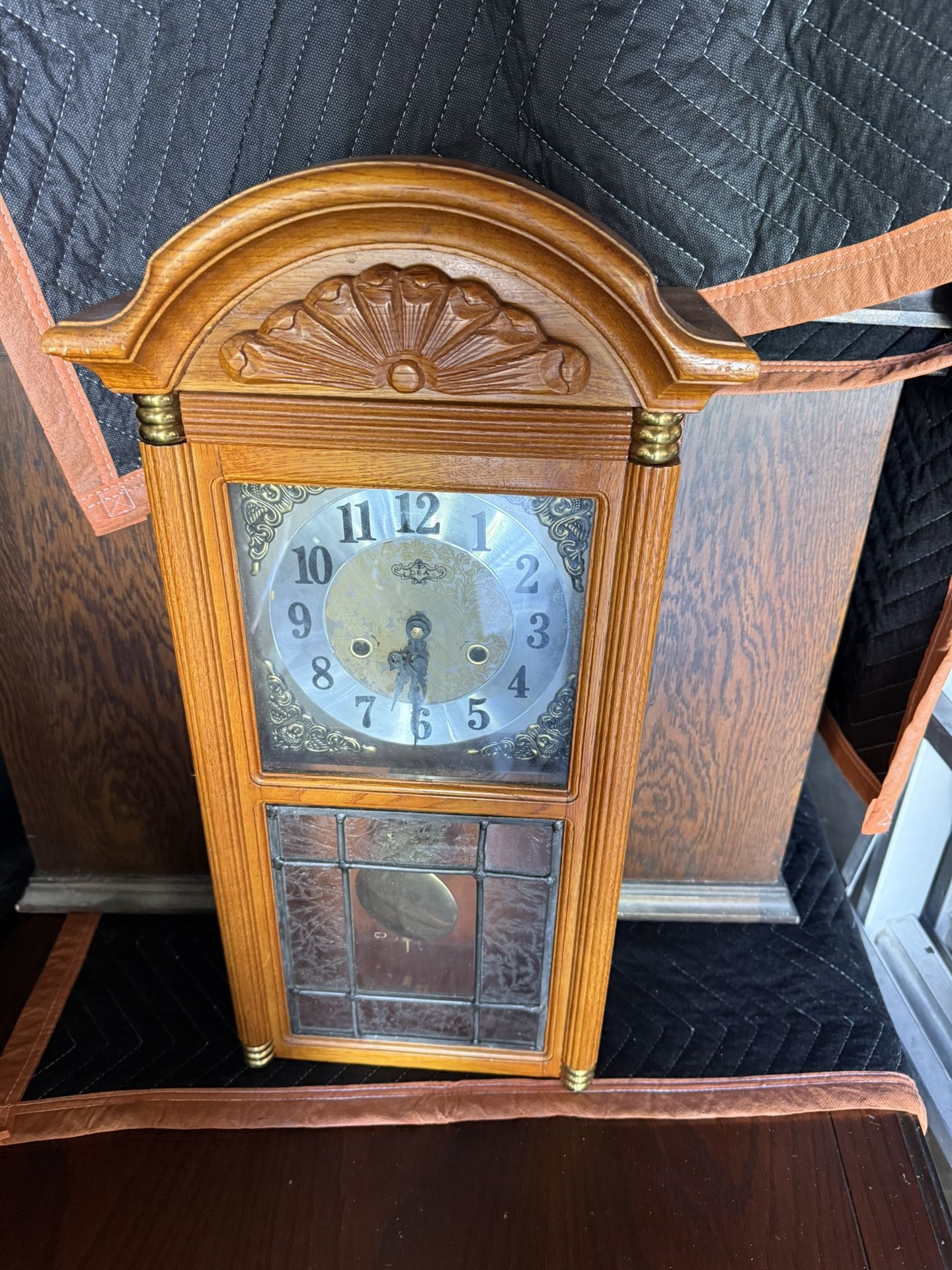 D & A BEAUTIFUL WALL CLOCK KEY WIND & Beautiful PENDLUM GLASS Window