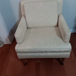 Chair And Ottoman Cream Damask Vintage
