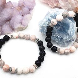 Pink Zebra Stone Black Lava Stone Crystal Healing Natural Gemstone Protection Healing Bracelet Aromatherapy