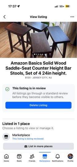 Amazon Basics Solid Wood Saddle-Seat Counter Height Bar Stools, Set of 4 24in height.