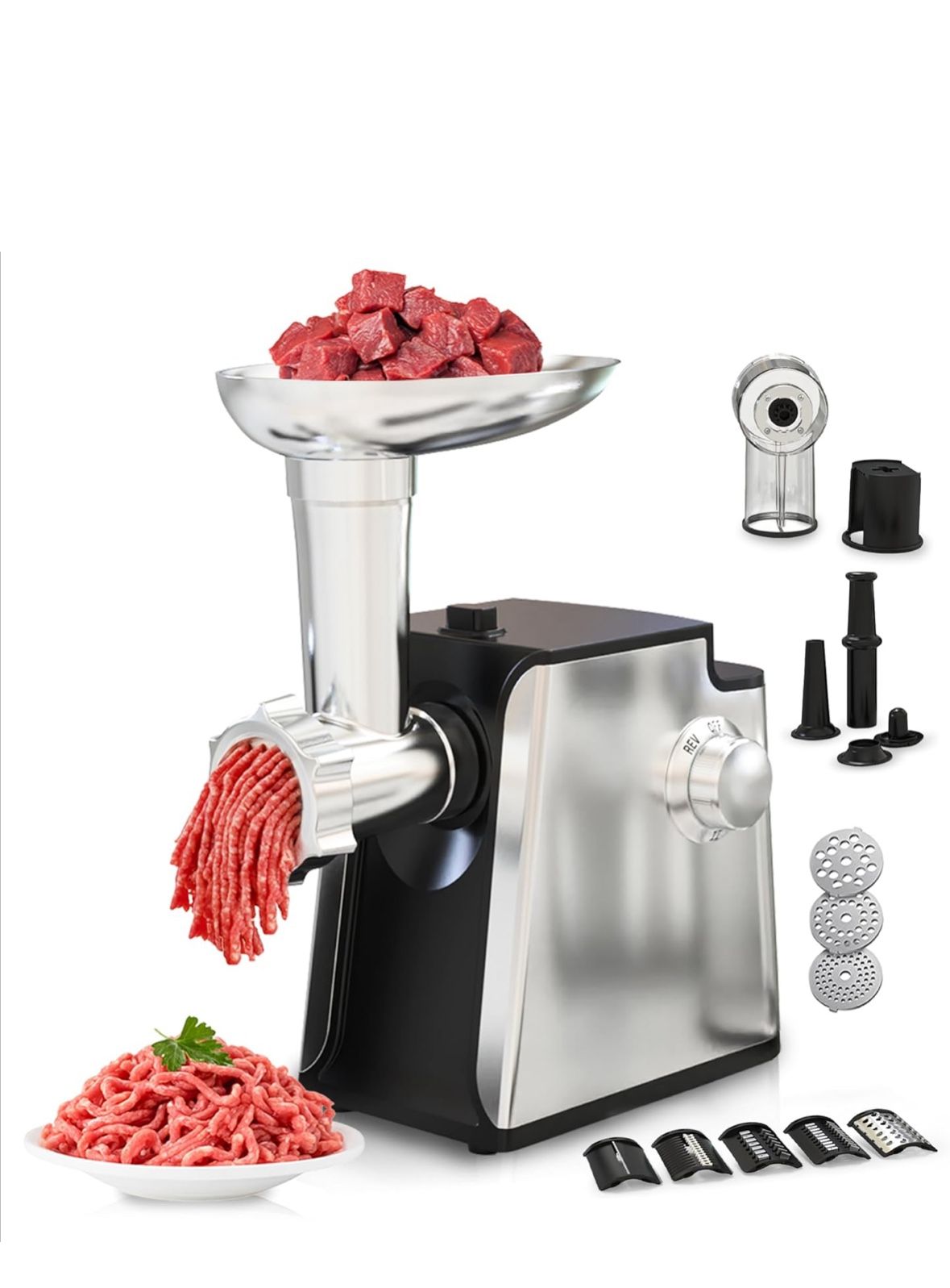 Electric Meat Grinder 2800W Sausage Stuffer Maker 4-In-1 Vegetable Shredder With 3 Slice