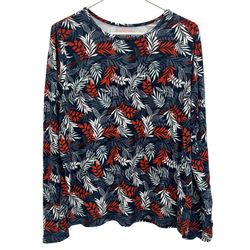 Hang Ten Women’s XXL Sun Protection Shirt Long Sleeve Blue Leaf Print Pocket
