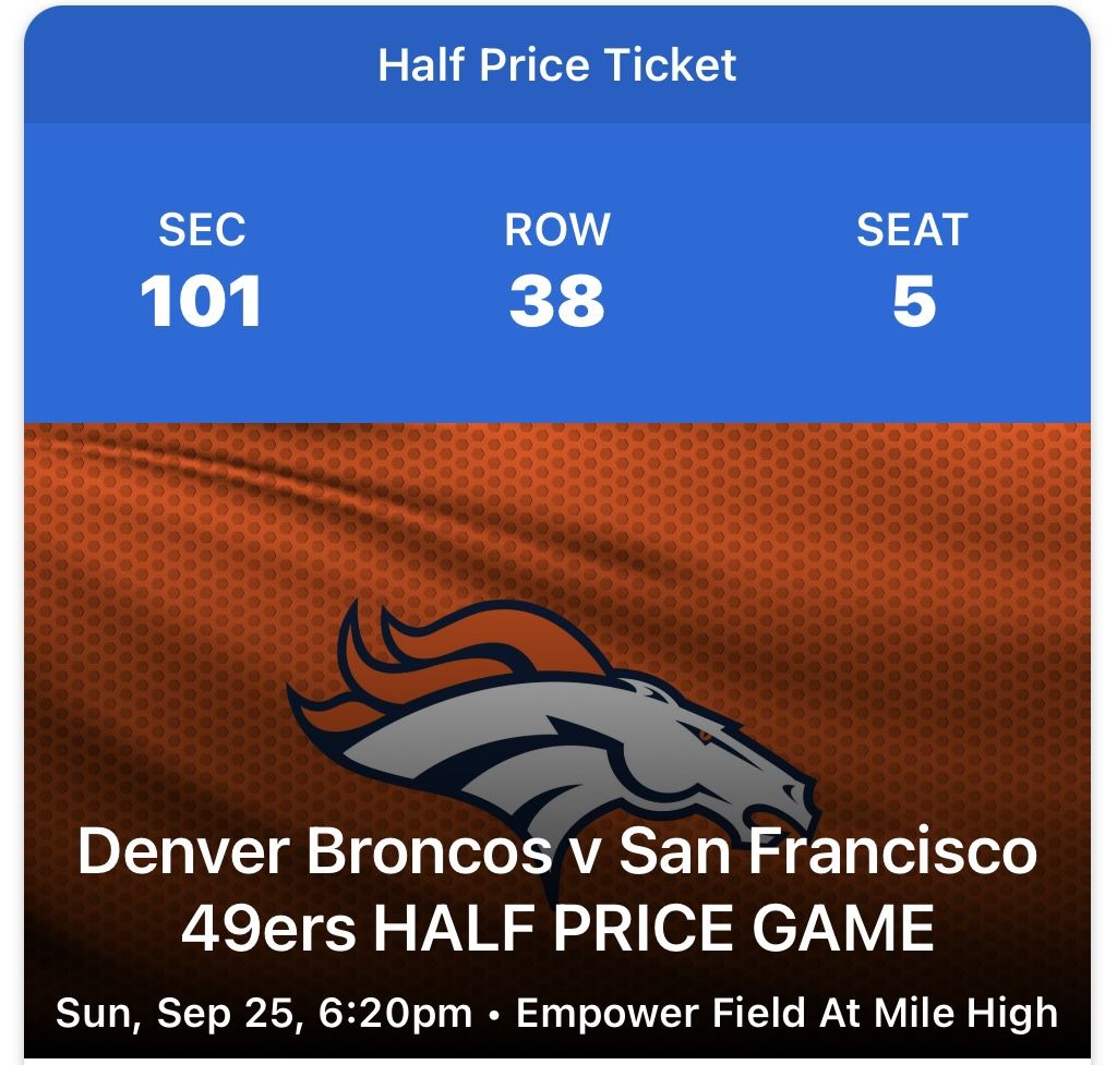 Denver Broncos vs. San Francisco 49ers (1 - Single Ticket)