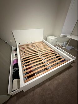 IKEA Queen White Bedframe with 4 Storage Boxes