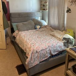 Queen Size Grey Headboard And Bed Frame 
