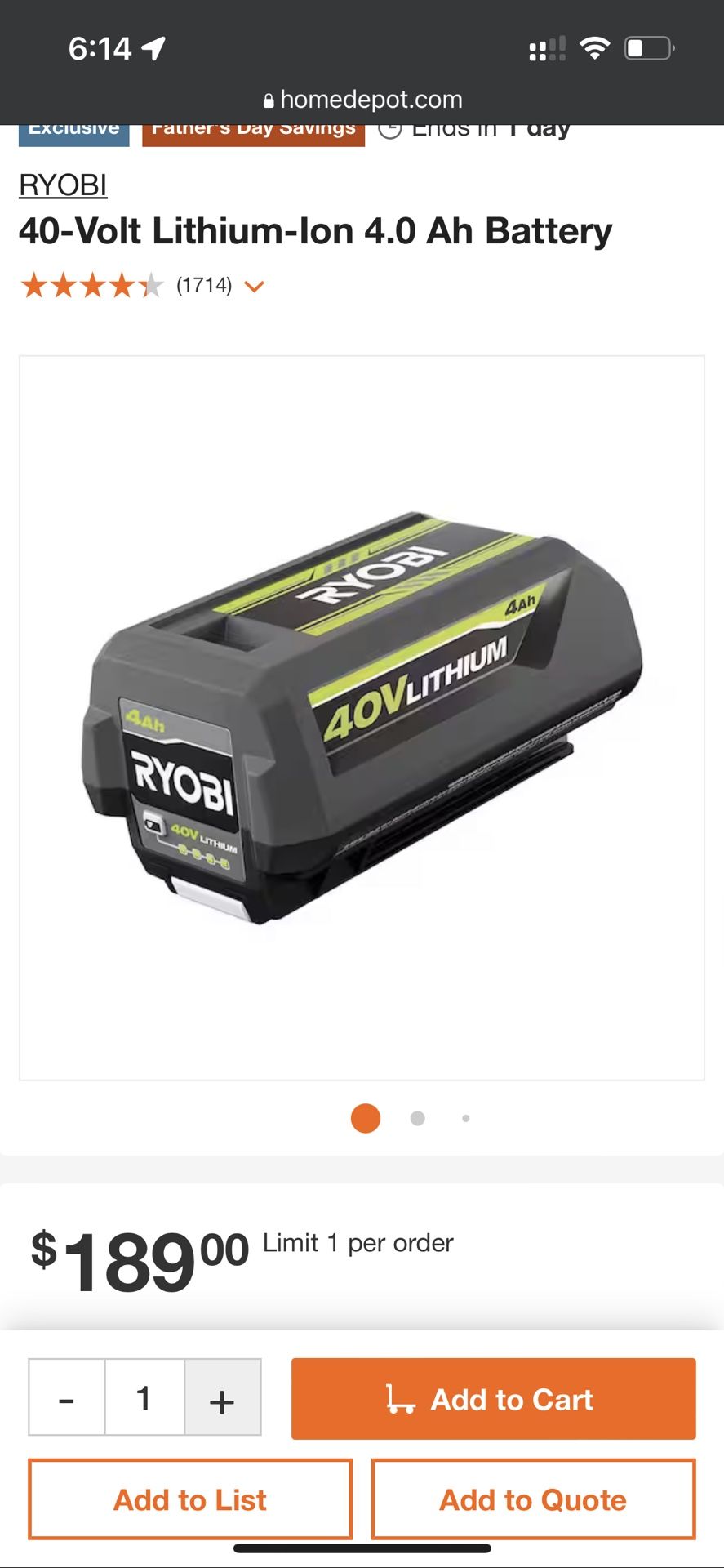 Ryobi 40v 4.0Ah Batteries X2