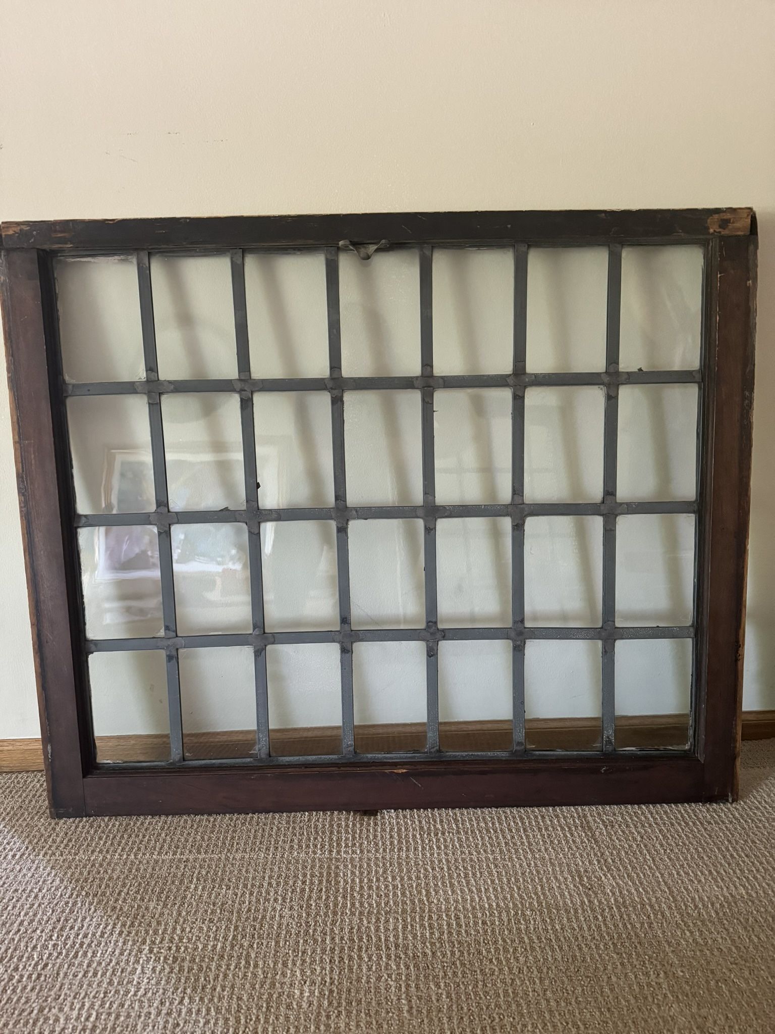 2 Vintage Leaded Glass Window – Antique Salvage – Clear Panes – Pane Grid