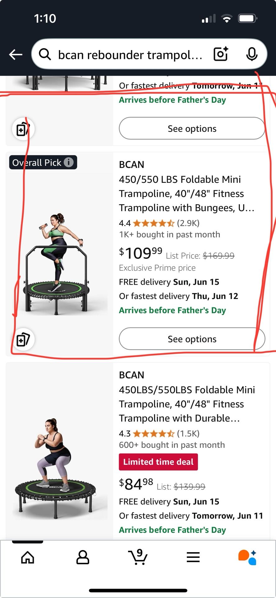 REBOUNDER with hand bar ADULT TRAMPOLINE