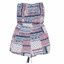 Trixxi Size XS Red White And Blue Boho Strapless Romper Shorts 4th Of July Independence Day Labor Day 