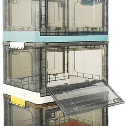 Storage Organizer Bins with Lids Living Room Storage Cabinet Three- Sided Doors Stackable Closet Orga