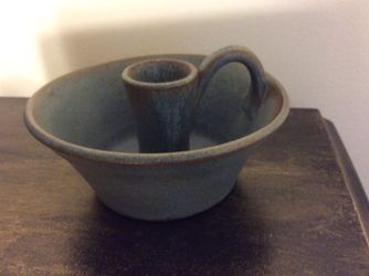 Blue pottery candle holder