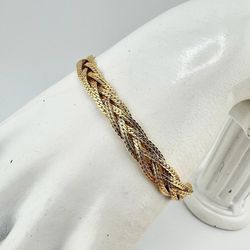 Braided Curb Cuban Link Unisex Classic Gold Tone Chain 7” Bracelet