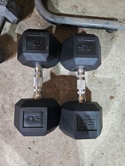Pair 45lbs rubber hex dumbbells