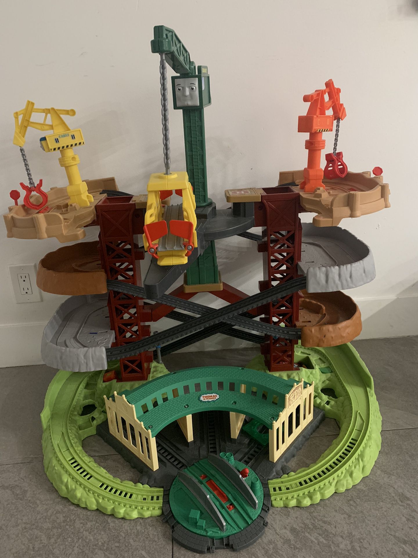 Thomas & Friends Multi-Level Track Set Trains & Cranes Super Tower with Thomas & Percy Engines plus Harold for Preschool 