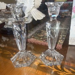 Polonia Lead Crystal Candleholders Pair Poland Vintage