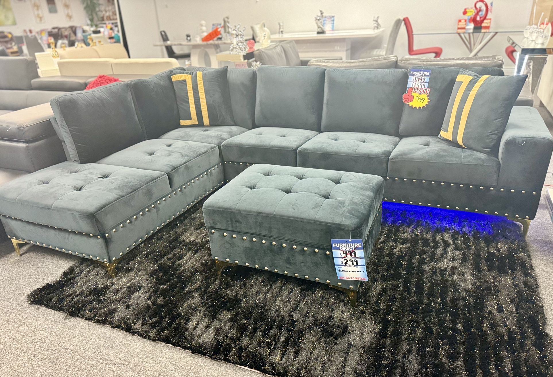 Closeout Sale🔥Beautiful Black L Shape Sofa Sectional With LED Lighting On Amazing Deal $799🔥