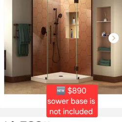 ✨️ DreamLine  Prism Plus 42 in. x 74.75 in. Semi-Frameless Neo-Angle Hinged Shower Enclosure in Oil Rubbed Bronze with Base w2222