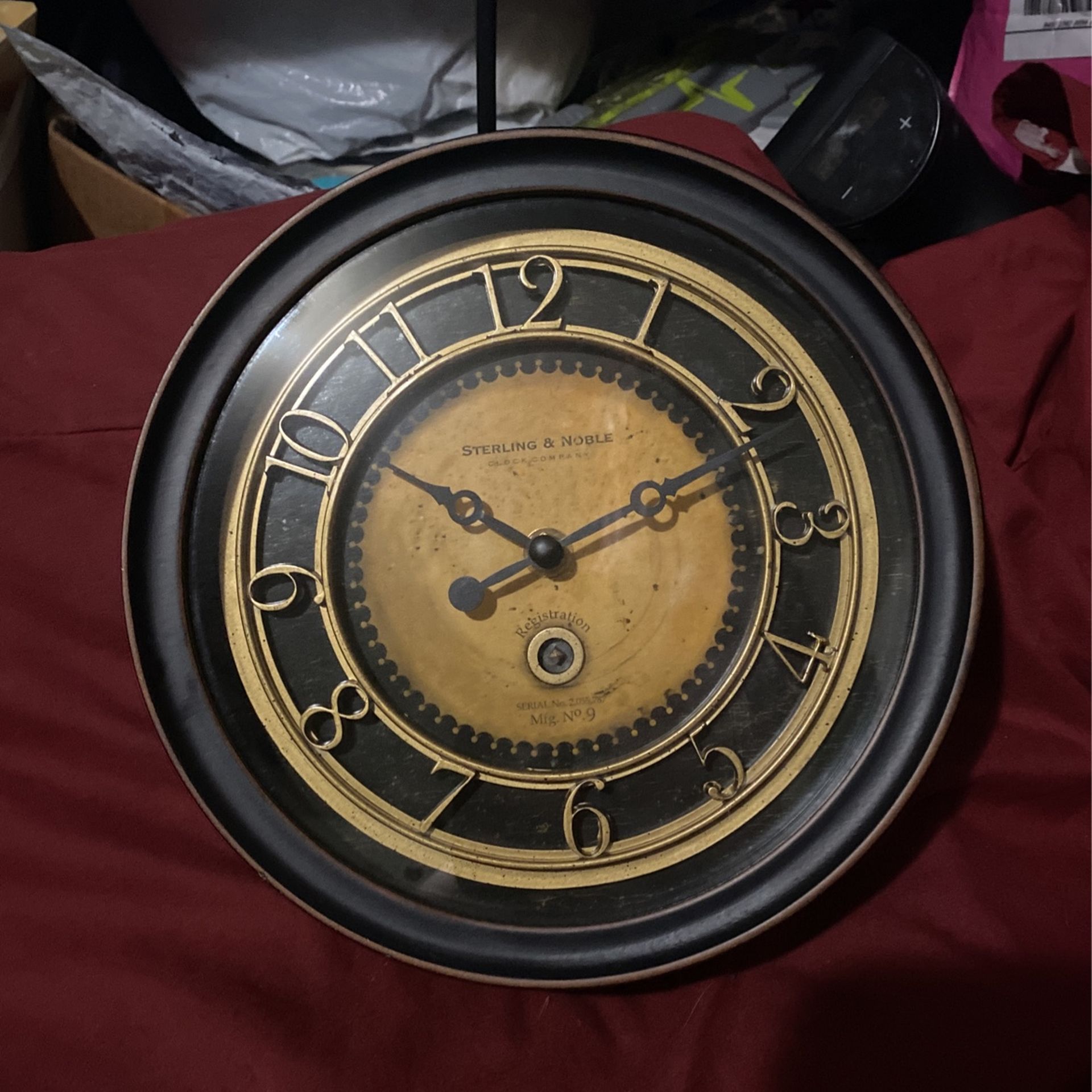 Sterling and Noble Quartz Wall Clock No.9 Serial Number 2,055,787 Brown Wood 9"