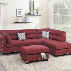Brand New Red Sectional Sofa w Storage Ottoman 