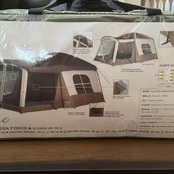 8-person Camping Cabin Tent 16x11” (2 rooms) + 5 Sleeping Bags, Green