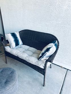 Dark Wicker Outdoor Loveseat with Cushion