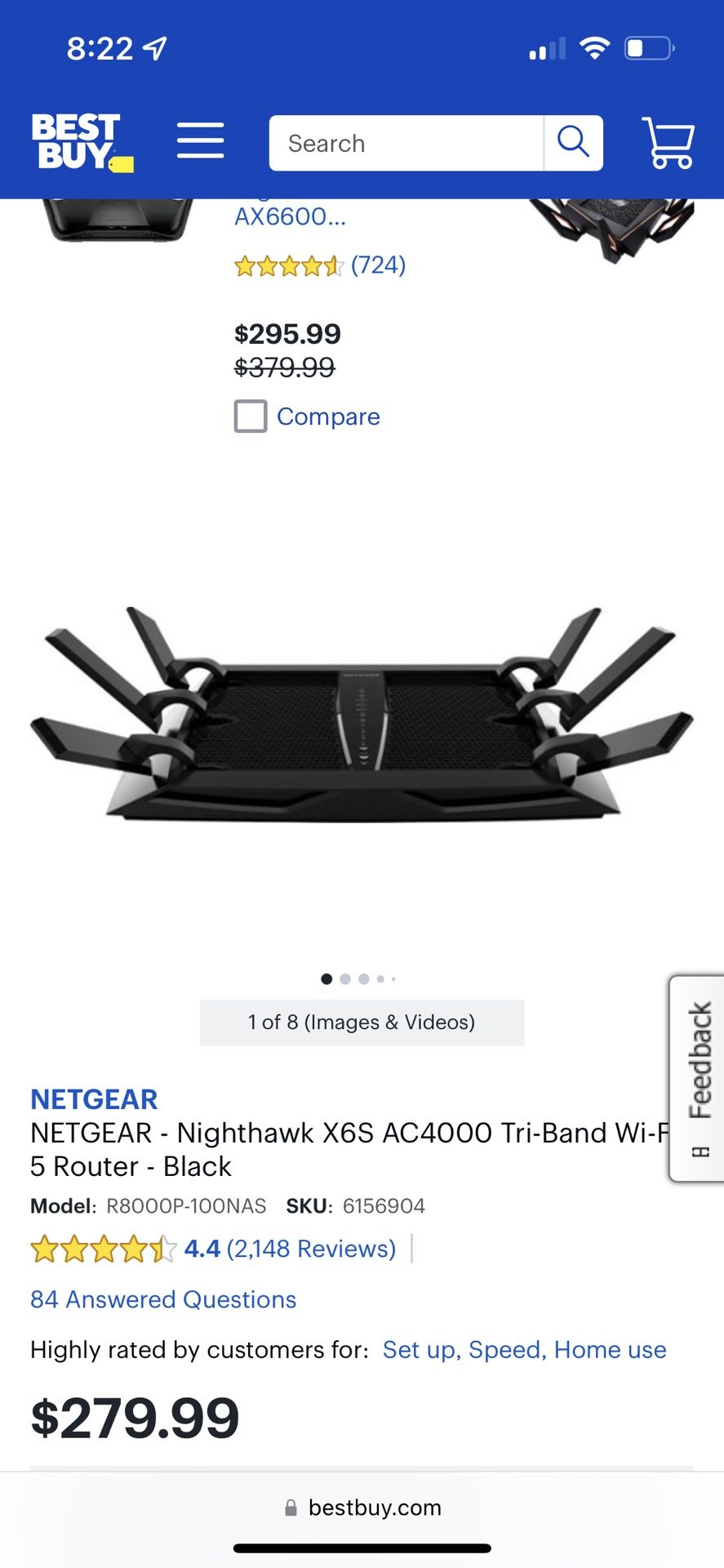 NETGEAR - Nighthawk X6S AC4000 Tri-Band Wi-Fi 5 Router