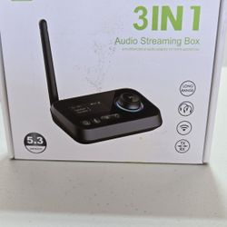 Bluetooth Transmitter Receiver 3-in-1 Bluetooth 5.3 Audio Adapter for 2 Headphones with Bypass Volume Control ON/Off Switch LCD Display 3.5mm Aux/Opti