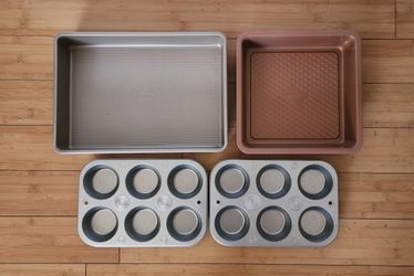 OXO GG NON-STICK PRO CAKE PAN, Good Grips Non-Stick Pro Ceramic Coated Metal Bakeware, Muffin Pan Set, 2 Pack Stainless 6-Cup(New)